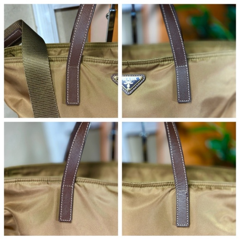 AUTHENTIC Tessuto Nylon Saffiano Shopping Tote. Tan. - Picture 8 of 15